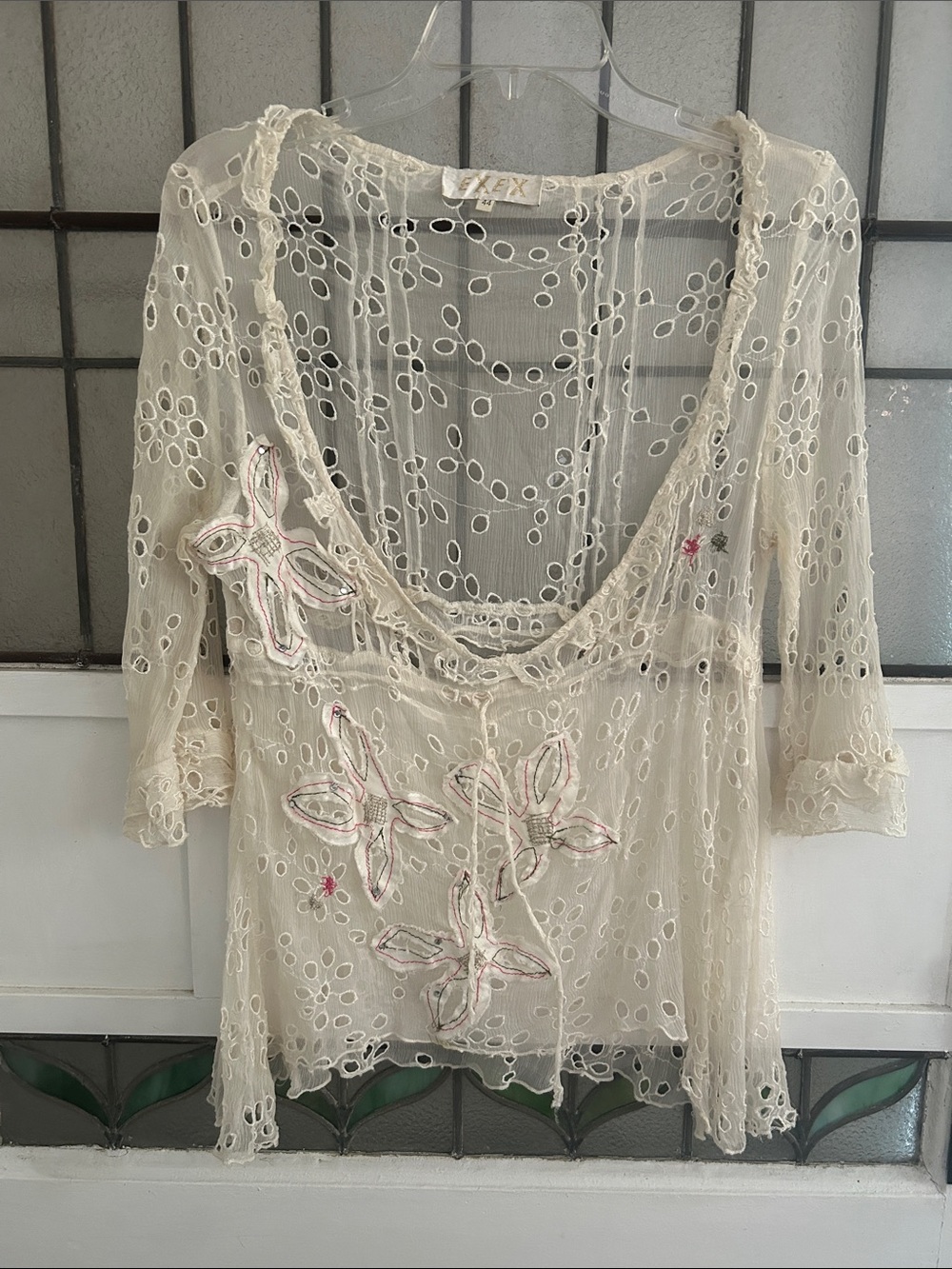 Vintage Boho Embroidered eyelet Top - Cream